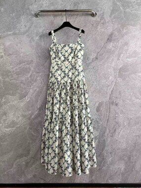 Agua by Agua Bendita Floral Linen Midi Dress Tiered Scalloped